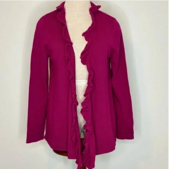 Jones New York Cashmere Ruffle Open Front Cardigan Fuschia Colored Size Medium - Picture 1 of 8